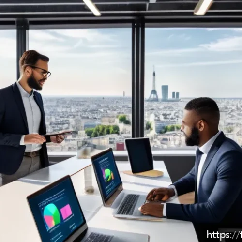 Home 31 데이터과학과 데이터 웨어하우스 - A modern French office environment with a diverse team of professionals collaborating around a large...