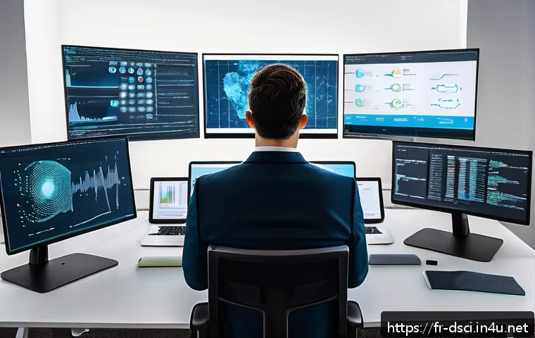 데이터과학자 로드맵 2025 - A modern French data scientist workspace in 2025, featuring a sleek desk with multiple high-resoluti...